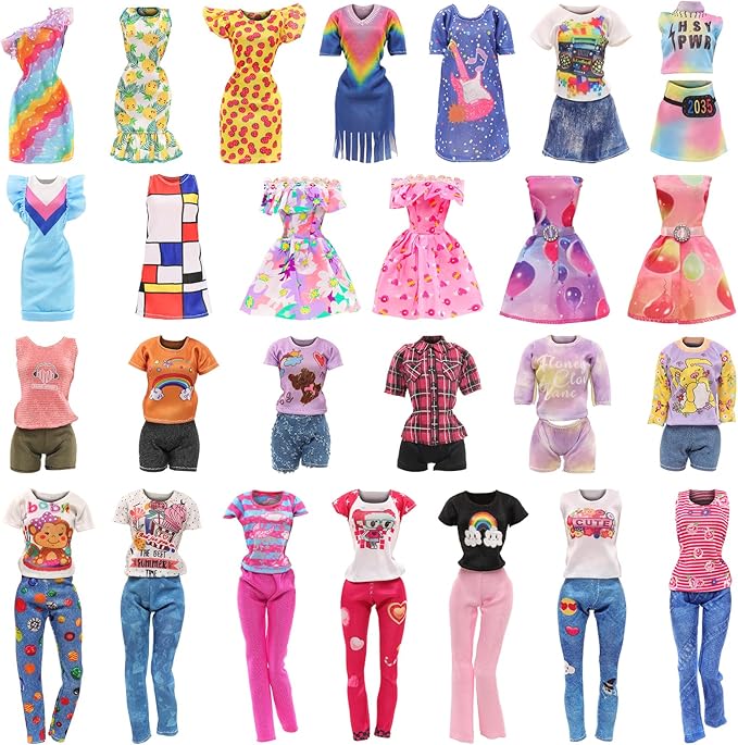 BARWA 10 Sets Doll Clothes Including 5 Fashion Floral Dresses 5 Sets Casual Outfits Tops and Trousers, Shorts for 11.5 inch Girl Dolls…