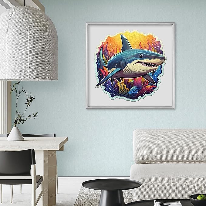 Qiuenisray Wooden Puzzles for Adults, Shark Ocean Jigsaw Puzzles 200 Pieces, Funny Wall Decor, Wood Puzzle, FSC Certified Unique Shape Adult Puzzles Pieces, Creative Gift for Family Game 11.1x11.2 in