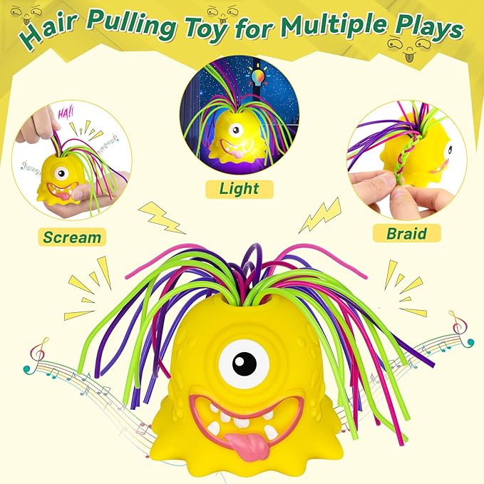 Fidget Toys Hair Pulling Stress Relief Toys with LED Light Differernt Screams Novelty Screaming Monster for Adults Teens Autism (Green&Yellow, 2P)