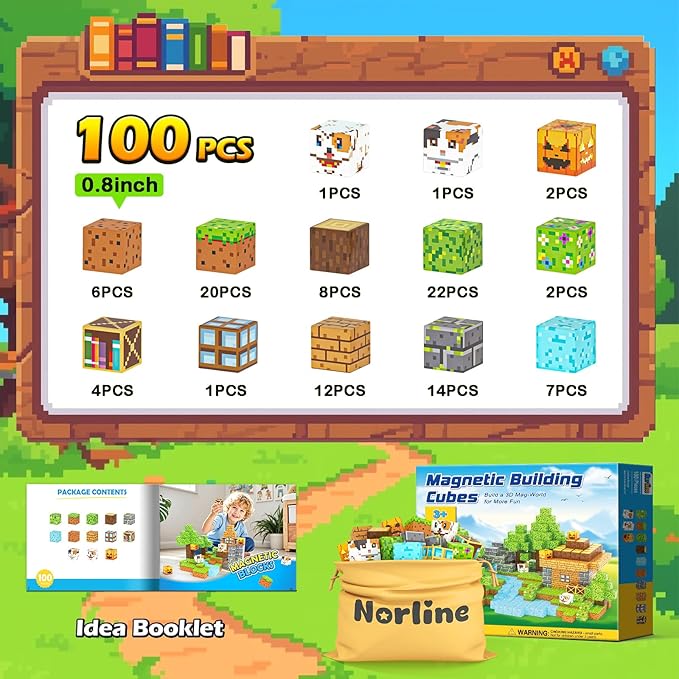 Magnetic Blocks - 100PCS Build Mine Magworld Forest Cottage Set, Kids Building Toys for Boys Girls Age 3-5 4-8 5-7, Construction Craft Sensory Toys Birthday Gifts for 3+ Years Old