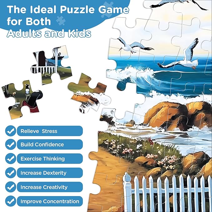 Jigsaw Puzzles for Adults 500 Pieces, Seagull Carriage Thick Cardboard Adult Puzzles, Challenging Yet Relaxing Adult Puzzles 500 Pieces, Glossy Sturdy Vibrant Puzzle Great Gift for Family Friends