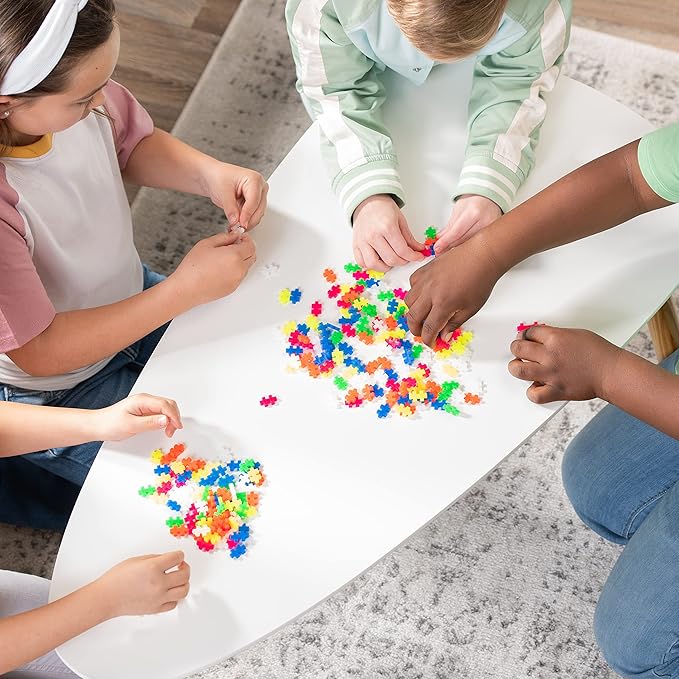 PLUS PLUS 600 Piece Interlocking Building Blocks for Kids, Open Ended Connecting Toys, STEM Bin Classroom Mini Manipulatives Play Tube - Neon Color Mix