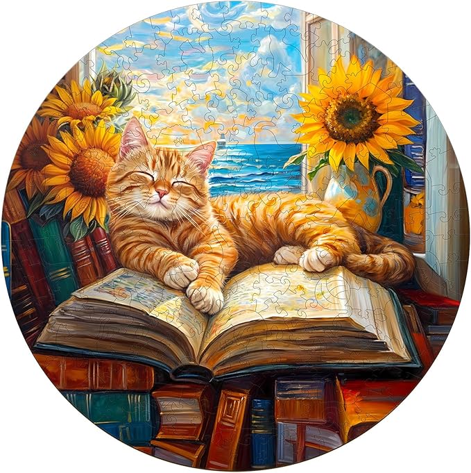 Wooden Puzzles for Adults, Lazy Orange Cat Wood Puzzles Adult, Unique Animal Shaped Wooden Jigsaw Puzzle, Creative Birthday Gifts for Friends/Family/Puzzle Lovers, Home Decor(M-11.4 * 11.4in 200pcs)