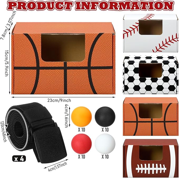 4 Sets Sport Swing Shaking Balls Game Set Novelty Twerk Game 40 Balls, Ribbon, Baseball Football Soccer Basketball Cardboard Boxes Fun Party Games for Family Adult Group Sport Party Favor