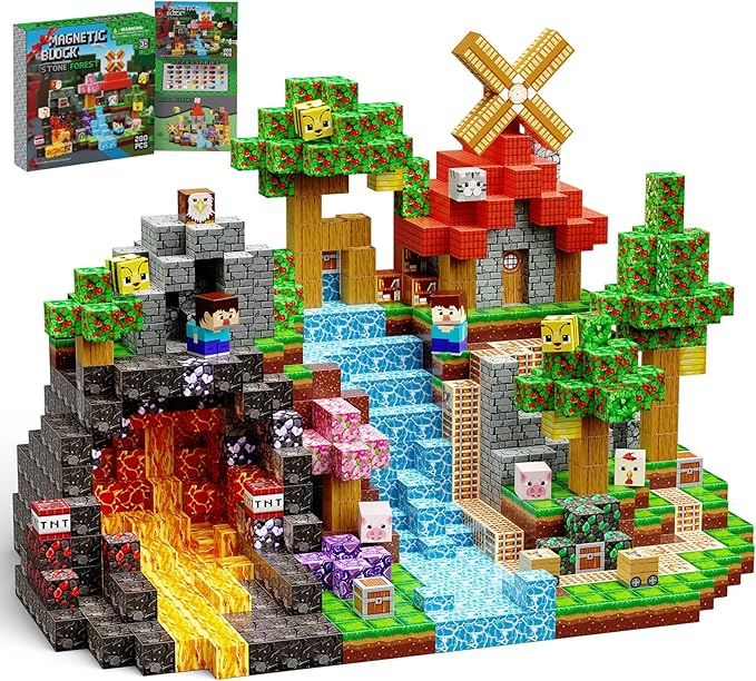 200PCS Magnetic Building Blocks 0.8inch STEM Toy for Kids 3+ Toddler Educational Construction Gift for Boys & Girls (Forest-200pcs)