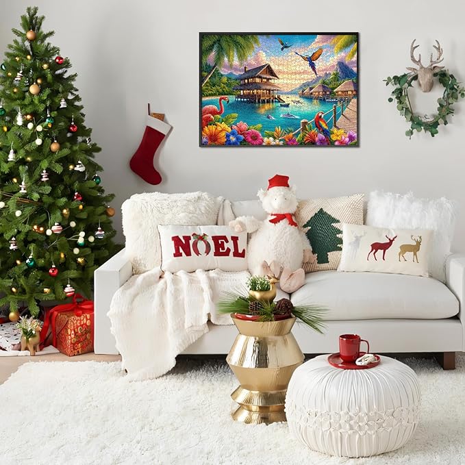 Rocorose 1000 Piece Family Jigsaw Puzzle for Adults, Parrot Flamingo Dolphin Animal Puzzle, Challenging Lakeside Sea Scenic Tropical Islands Puzzle Game Home Decor