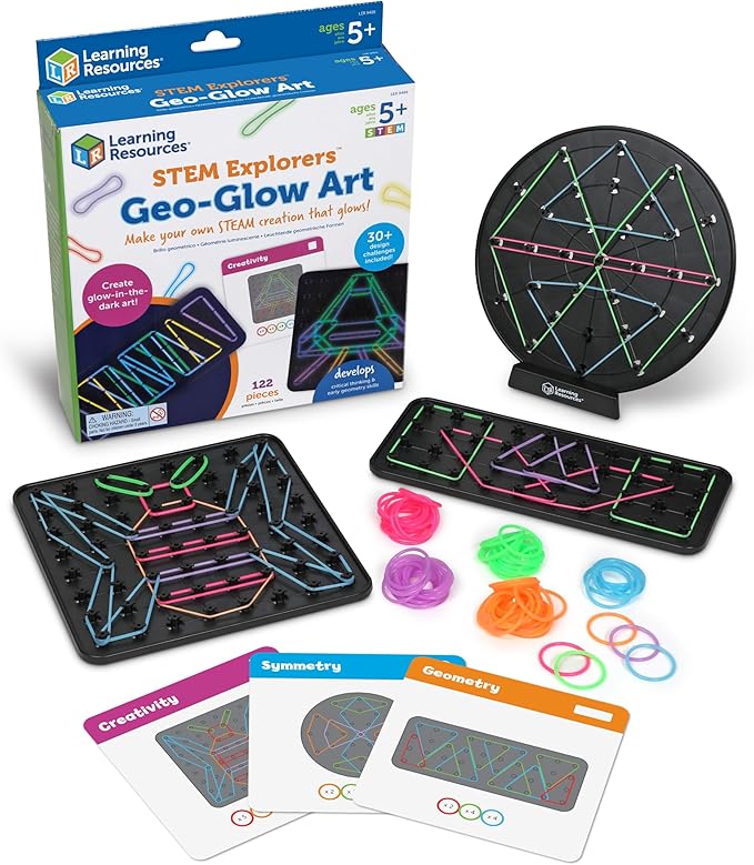 Learning Resources STEM Explorers Geo-Glow Art Kit - Glow in The Dark Toys, Kids Art Display, Homeschool, Fine Motor Skills, Critical Thinking for Kids