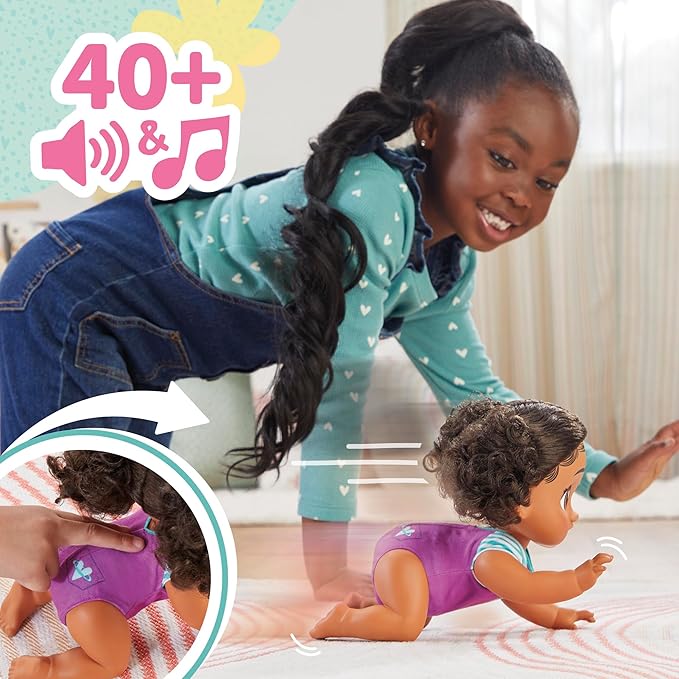 Baby Alive Crawl 'n Play Tilly Tinker Electronic Crawling Baby Doll Set, Black Hair, Kids Toys for Girls & Boys 3 Years & Up, 10.75 Inches