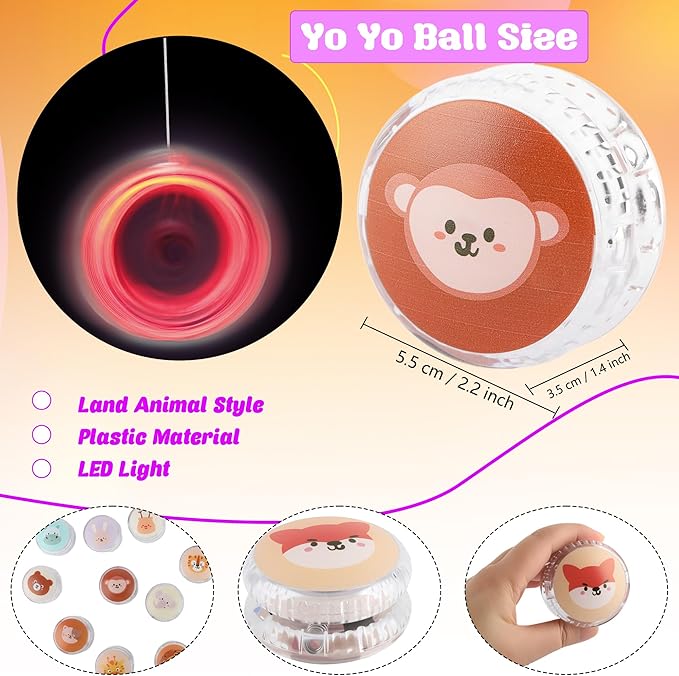 24 Pcs Light up Yo Yo Bulk Animal Beginner Responsive Yo Yo Balls Birthday Party Favors Christmas Stocking Stuffers Classroom Prizes