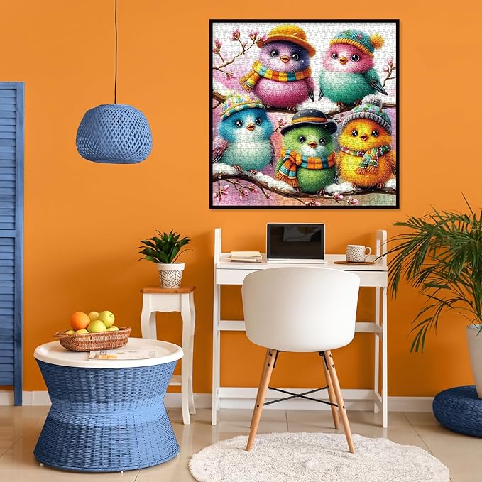 Colorful Bird Hat Puzzles for Adults 1000 Pieces Nature, Cute Chicken Flower Art Jigsaw Puzzles, Pretty Wildlife Impossible Hard Difficult Challenging Puzzle