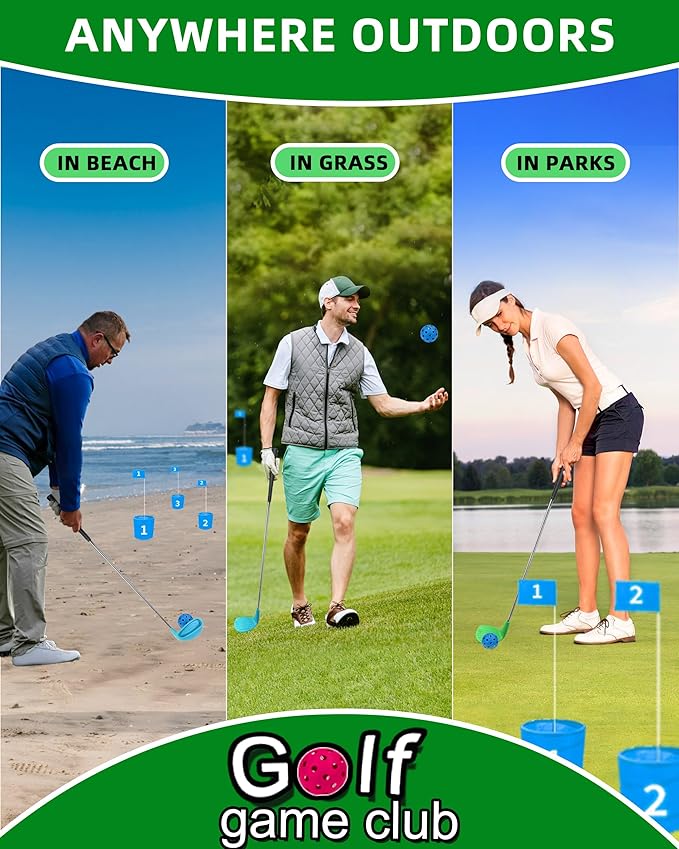 KOFULL Golf Clubs with Oversize Plastic Head, Extra Long Steel Shaft 37" for Golf Yard Game,2 Right-Handed Clubs for Backyard Games Adults, Hit Plastic/Foam Balls in Grass, Parks, Sands