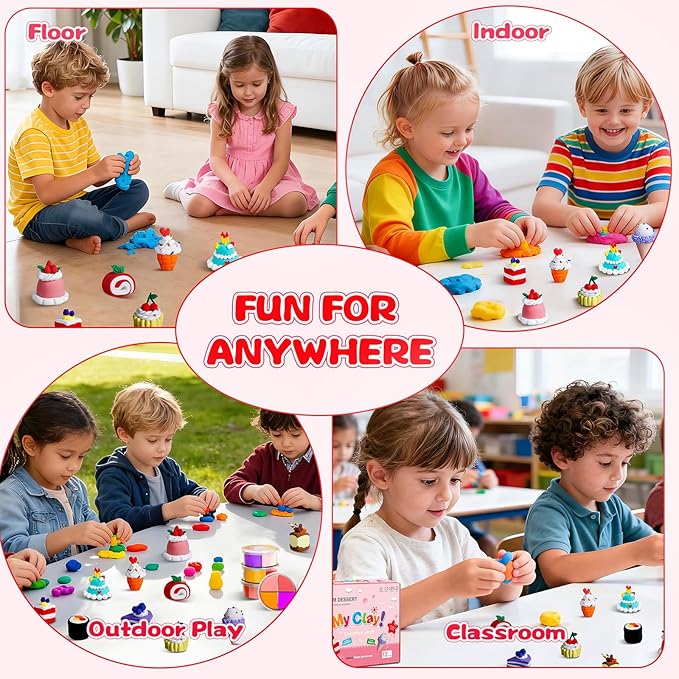 Kids Clay Air Dry Clay for Kids - Air Drying Modeling & Sculpting Kit,DIY 12 Box Food Dessert Cake Theme Arts & Crafts Clay Set,Ultra Soft Non-Sticky Bulk Party Favors & Party Crafts for Girls & Boys