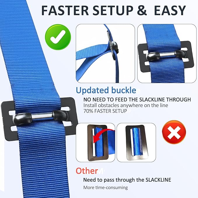 Ninja Warrior Obstacle Course for Kids - 2*56FT Slackline Kit with 8 Obstacles | Upgraded Quick-Install Buckles (No Threading Needed), 900lbs Max Load Backyard Training Gear