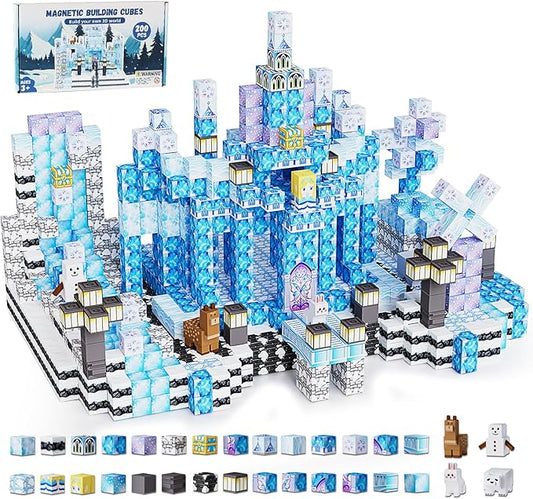 200 Pack Magnetic Blocks for Kids, STEM Construction Toys with Forest Theme | Creative Educational Games for Ages 3, 4, 5, 6, 7, 8, 9, 10 | Ideal Birthday for Boys & Girls (ICE, Count, 200)