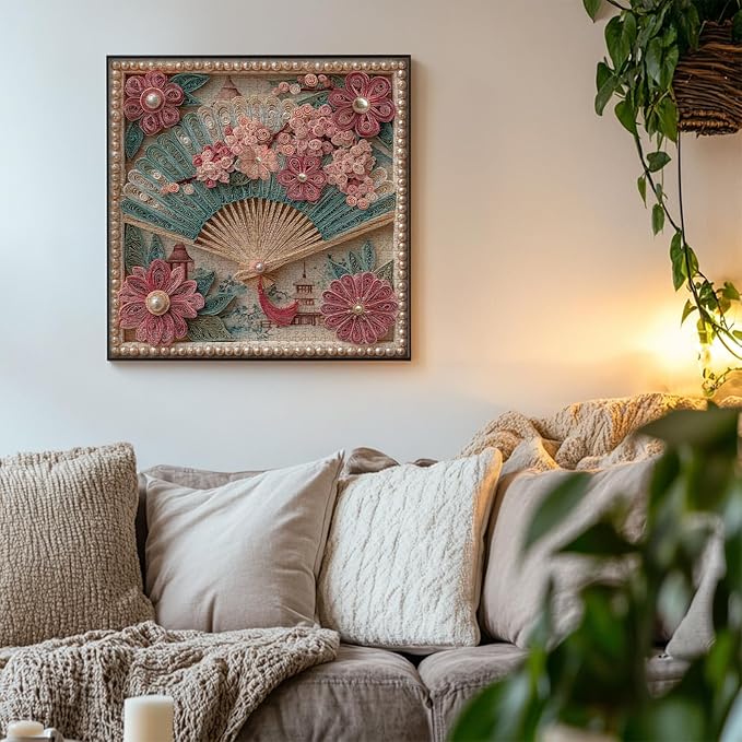 PICKFORU Blossom Fan 1000 Piece Puzzle for Adults, Japanese Cherry Blossoms Jigsaw Puzzle, Vintage Impossible Difficult Flower Pearls Puzzles