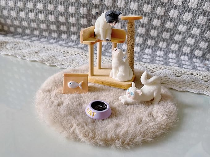 Dollhouse Cats w/ 1/12 Scale Accessories Mini Furniture Model Wooden Miniature