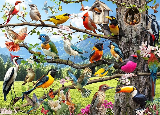 Jigsaw Puzzles 500 Pieces, Wild Birds Puzzles for Adults, Nature Puzzle with Hummingbirds and Flowers Colorful 500 Piece Puzzle
