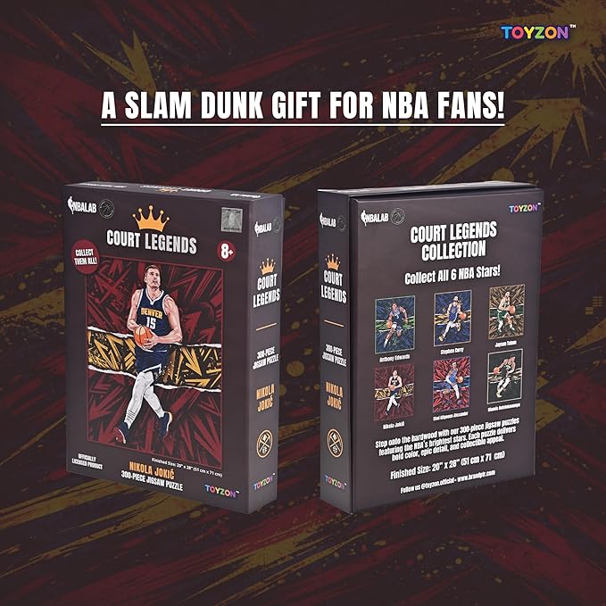 NBA Court Legends 300pc Nikola Jokic Jigsaw Puzzle for Kids & Adults, Premium Basketball Puzzle Game, Family Activity, Collector Gift for NBA Fans, Game Room or Home Display