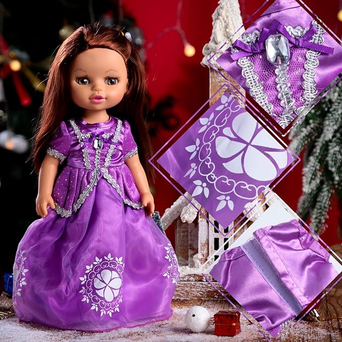 14-Inch Doll-Clothes Princess Dress - 5-Piece Fashion Outfit for 14" Dolls, Includes Snow White, Cinderella, Belle, Aurora, and Rapunzel Styles, Perfect for Playtime and Collecting