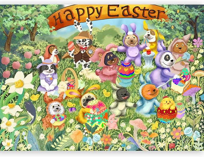 500 Piece Puzzles for Adults - Easter Dog Bunny Ears & Egg Designs Themed - Challenging Puzzle for Game Nights Spring Holiday Family Party Decoration
