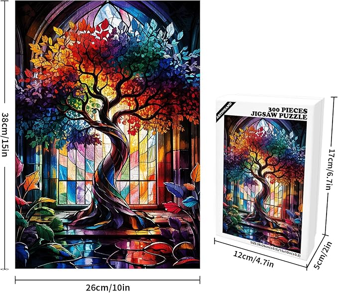 Great Jigsaw Puzzles for Adults 300 Pieces Stained Glass Tree of Life Puzzles for Adults Toys Gift Family Decoration Kids Puzzle