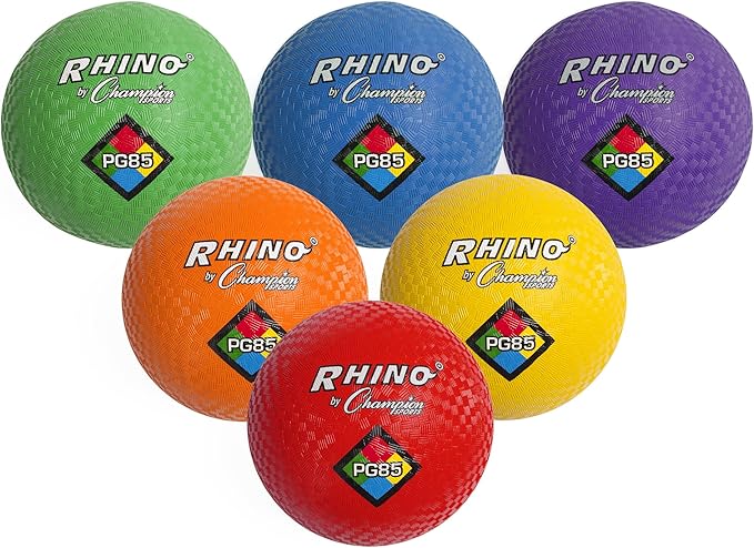 Champion Sports Rhino Playground Ball Set, 8.5"D -Two-Ply, Nylon Wound - Set of 6 Colors