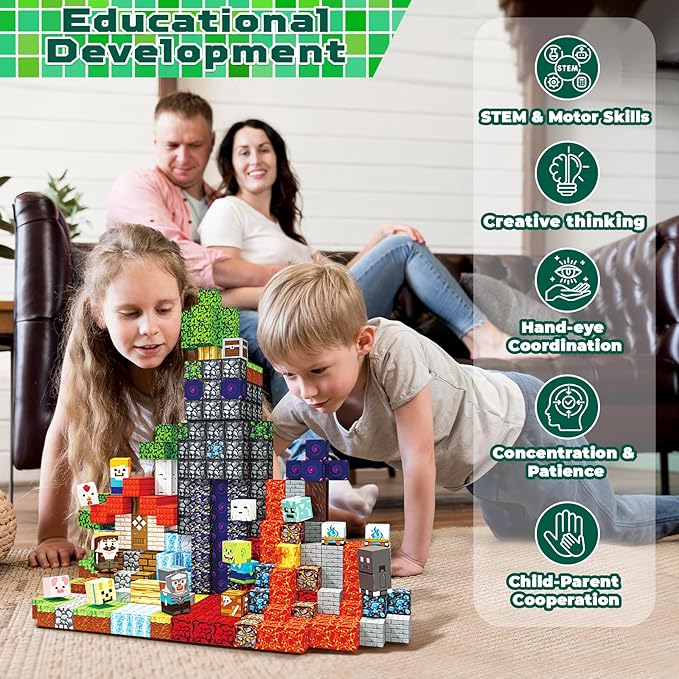 400 PCS Magnetic Blocks - Building Block for Kids, Stacking Magnet Cubes for Boys Girls, STEM Educational Montessori Magnetic Constructions Toys, Sensory Play Game Easter Birthday Gifts Ages 3-12
