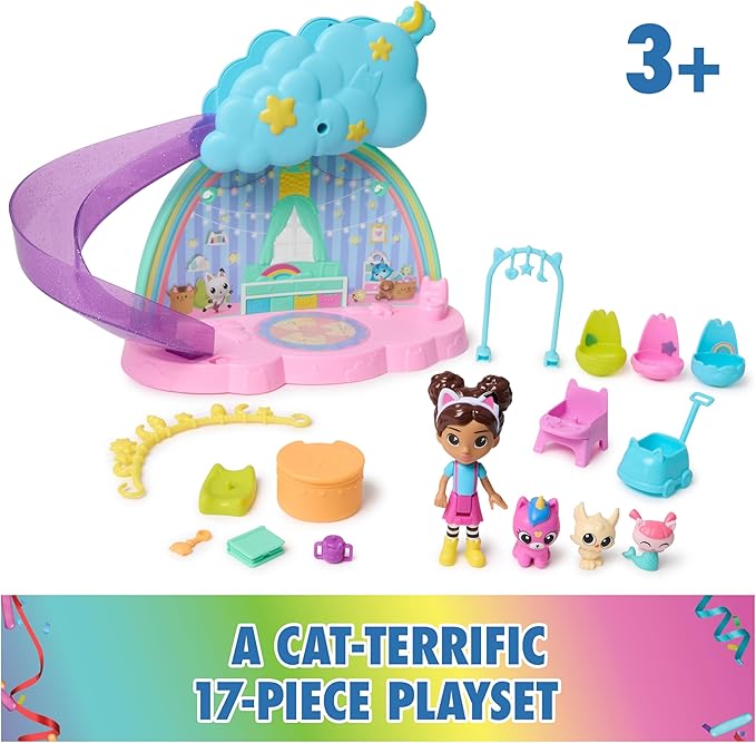 Gabby's Dollhouse Kitty Care Ear Purrfect Playroom – 17-Piece Playset with 4 Toy Figures, Dollhouse Furniture, Doll Accessories & Baby Doll Stuff for Kids Ages 3+