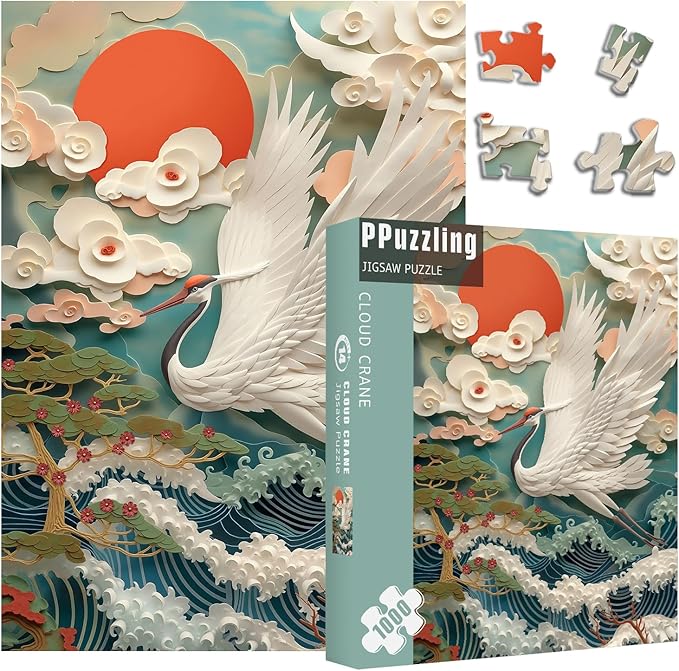 Vintage Crane Puzzles for Adults 1000 Pieces, Colorful Bird Art Jigsaw Puzzles, Challenging Flower Animal Puzzles as Wall Art Decor