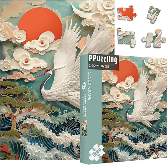Vintage Crane Puzzles for Adults 1000 Pieces, Colorful Bird Art Jigsaw Puzzles, Challenging Flower Animal Puzzles as Wall Art Decor