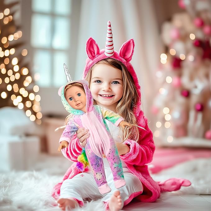 WONDOLL American 2-Sets 18-inch Doll Clothes Set - Amazing Rainbow Unicorn Clothes with Hair Clip and Headband - Compatible with All 18 inch Dolls Accessories for Kids -Pink（no Doll）