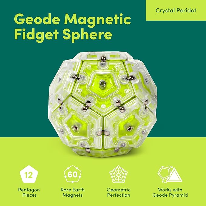 Speks Geode Magnetic Fidget Toy | Sensory Desk Toy for Adults & Teens 14+ | Stress Relief Gift | Sphere, Peridot
