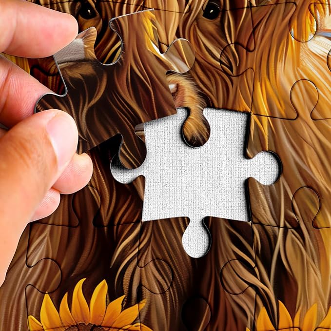 Beautiful Sunflower Highland Cow Jigsaw Puzzle 1000 Piece for Adult, Nature Animal Flower Painting Jigsaw Puzzles, Funny Art Plant Scenic Puzzle