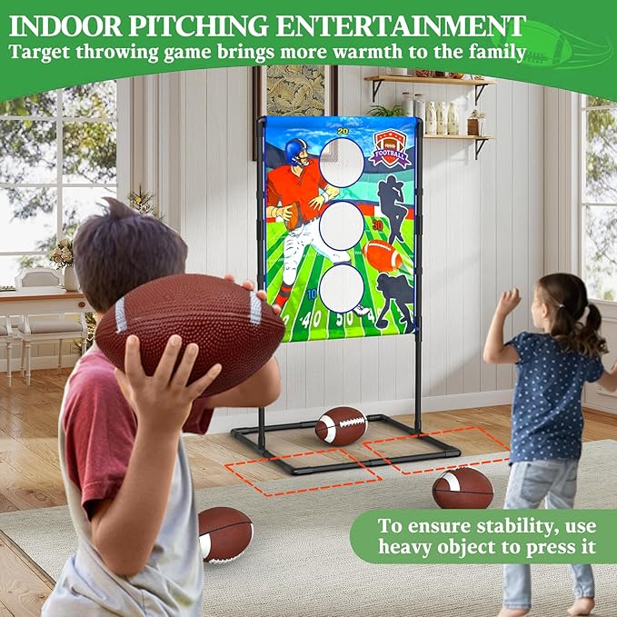 2025 New Upgrade Metal Football Toss Game with 4 Inflatable Balls Throwing Target Games Football Gifts for Boys 8-12, Target Practice for Kids Ages 3+ Sports and Outdoors Toys for Family Fun Play