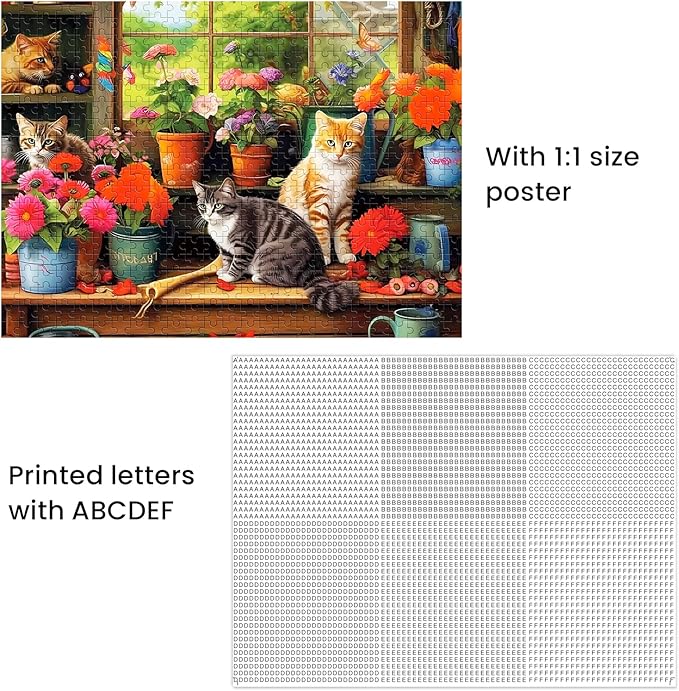 500 Piece Puzzle for Adults-Cats and Flowers | Recycled Cardboar Jigsaw Puzzles 500 Pieces | Challenging Family Activity Great Gift Idea for Family Friends | Difficult Puzzles Size 20.5 x 15 inches