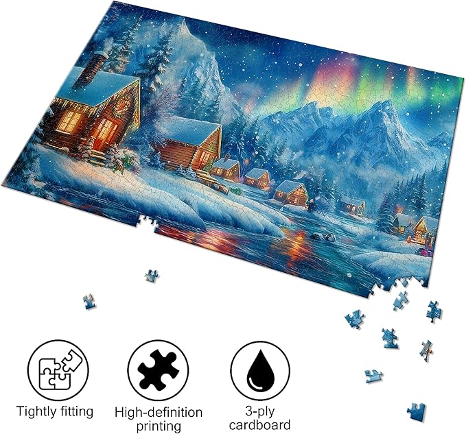 Bimkole Winter Aurora Puzzles for Adults 1000 Pieces, Snow House Paper Jigsaw Puzzle 1000 Pieces - Fun and Challenging Family Decoration Puzzle Great Gift Idea, Finished Size is 31.5 x 16.14 in