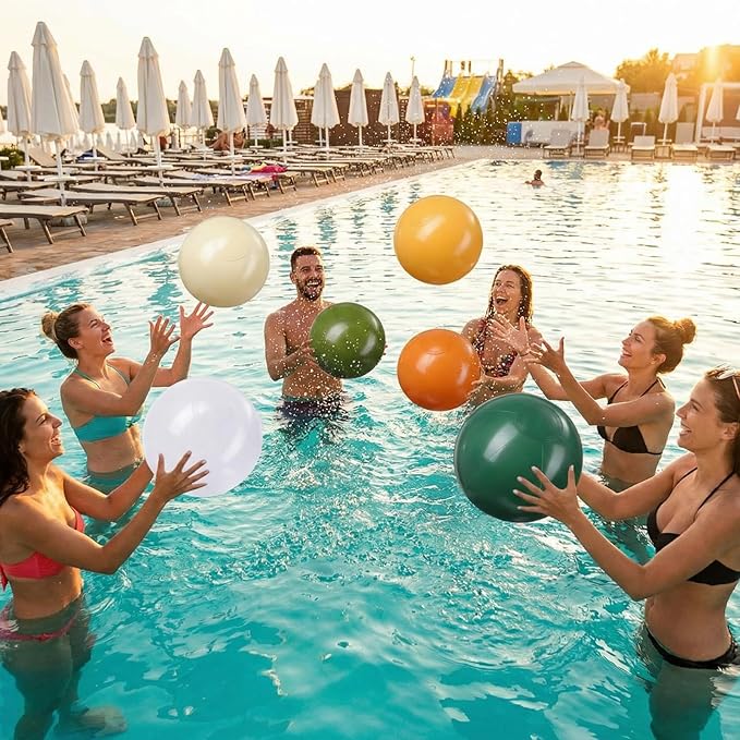 Realspring 24 Pcs Inflatable Beach Balls for Kids Bulk Pastel Solid Color Jumbo Beach Ball Swim Pool Floating Toys Baby Shower Birthday Summer Party Decor(Mainly Green, Yellow, Brown, White,18 Inch)