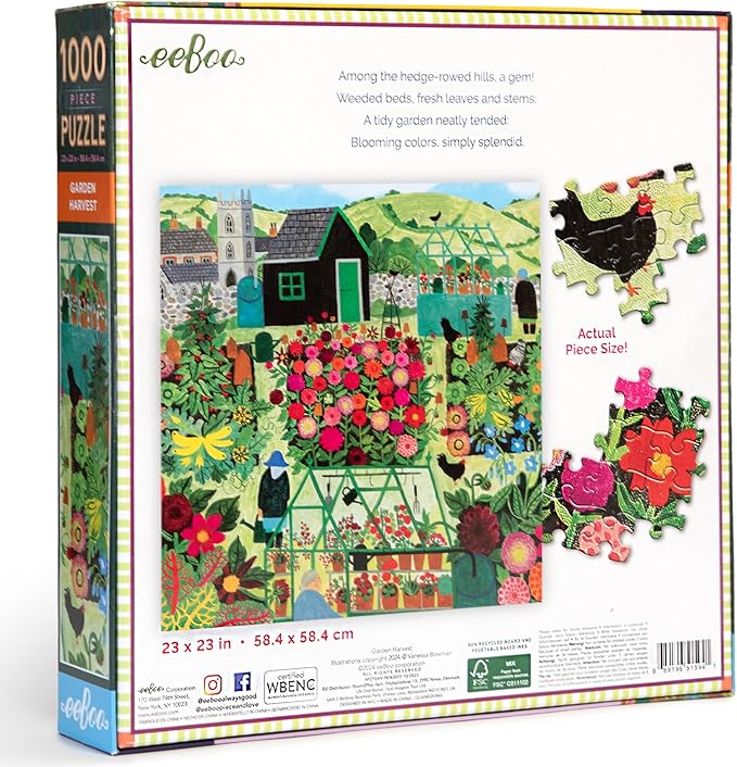 eeBoo 1000 Piece Puzzle - Garden Harvest Jigsaw Puzzle for Adults, Square 23" x 23" Made with Recycled Board & Vegetable-Based Ink