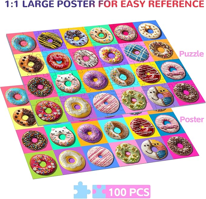 Puzzles for Kids Ages 6-8-10 Boys Girls, Colorful Donuts 100 Piece Puzzle Children Learning Educational Toys Gifts for 8-10 Years Old