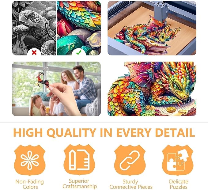 Wooden Puzzles for Adults - Jeweled Dragon Puzzle, Unique Shape Wooden Jigsaw Puzzle for Adults, Wood Puzzles Adult, Good Gift Idea for Friends, Home Decor (L-13.4 * 12.6in 240 Pieces)