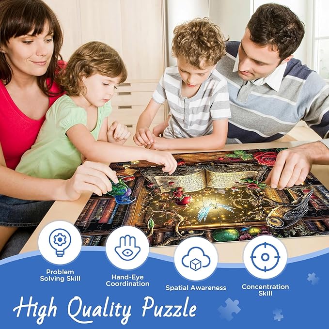 300 Pieces Puzzle for Adults, Magic Book Puzzle Recycled Cardboard, Bird and Rose Jigsaw Puzzles 300 Pieces, Challenging Game Home Decor Birthday Party Gift Toy for Adults Kids Seniors 20.5 * 15 inch
