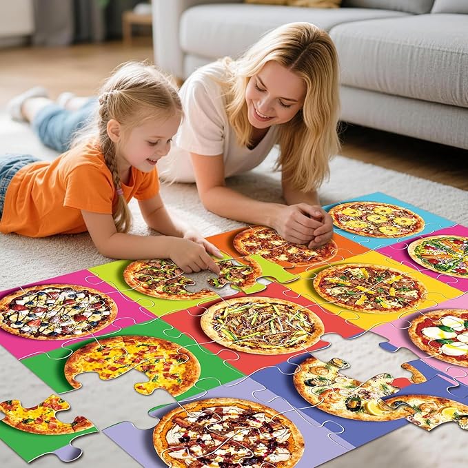 Jumbo Floor Puzzle for Kids,48 Piece Pizza Jigsaw Puzzles,Learning Educational Foods Toys for Toddlers Ages 3-5,Colorful Design Children Gift for Boy Girl Ages 4-8