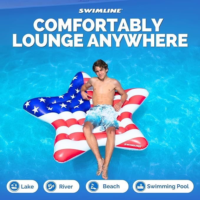 Swimline Inflatable Americana Star Island Pool Raft 65" x 69"