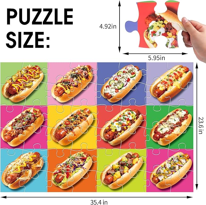 Jumbo Floor Puzzle for Kids,48 Hot Dog Pizza Jigsaw Puzzles,Learning Educational Foods Toys for Toddlers Ages 3-5,Colorful Design Children Gift for Boy Girl Ages 4-8