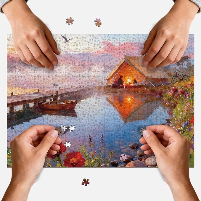 1000 Piece Puzzle for Adults Lake in Morning Jigsaw Puzzles with Letters on Back Nature Landscape Family Puzzles Wall Decor Funny Gifts for for Valentine Friends Parents (27.56x19.7 Inch)