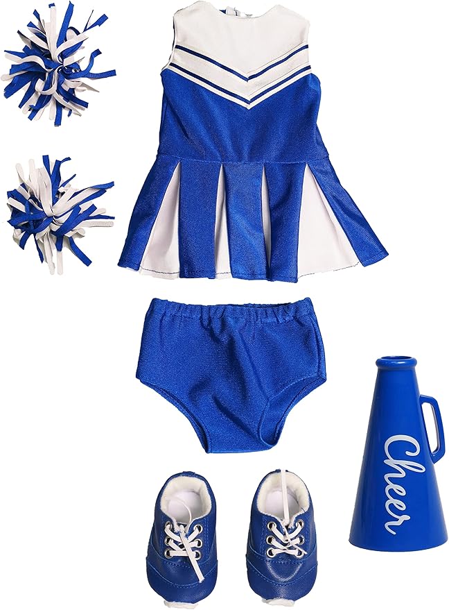 American Fashion World Blue Cheerleading Outfit for 18-Inch Dolls | Accessories Included | Premium Quality & Trendy Design