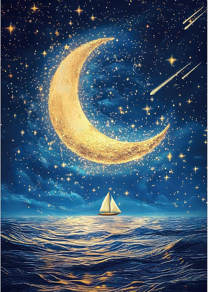 Ocean Puzzle 1000 Pieces-Starlit Voyage, Starry Night Puzzle 1000 Pieces, Moon Puzzles for Adults, Difficult Jigsaw Puzzle for Families, Finished Size 19.69 * 27.56", with 1:1 Poster