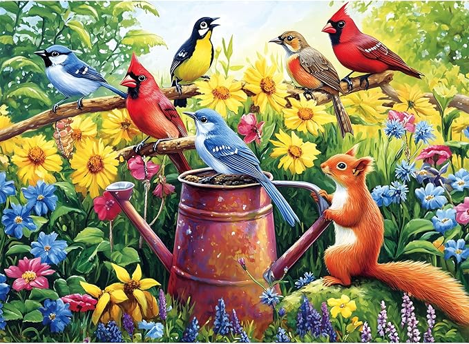 500 Piece Puzzles for Adults, Flowers Garden Puzzles, Birds Squirrels Jigsaw Puzzles 500 Pieces, Challenging Jigsaw Puzzles, Great for Birthday Party Gathering, Finished Size is 20.5 x 15 in