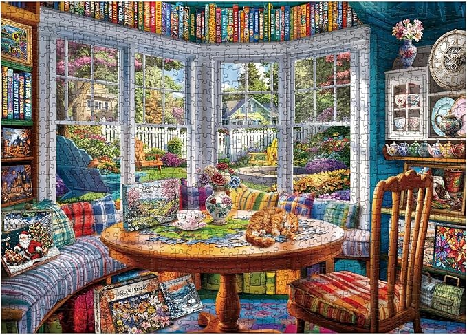 Cozy House Puzzle for Adults 1000 Pieces, Pretty Landscape Jigsaw Puzzle, Cat Kitten Garden Pretty Puzzle