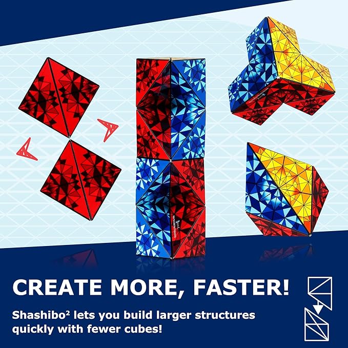 Shashibo Squared Shape Shifting Box - STEM Fidget Toy with Ultra Strong Magnets - Sensory Puzzle Cube Transforms Into 100+ Shapes, Easter Basket Stuffers Gift for Kids, Teens, and Adults (Primary)